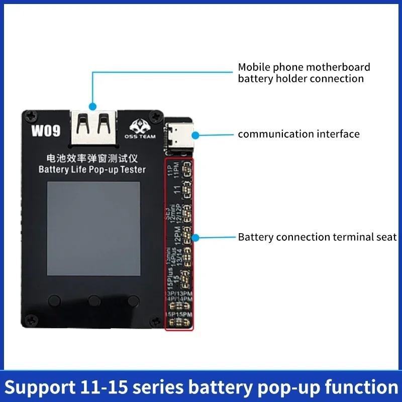 OSS W09 Pro V3 Battery Efficiency Pop Up Tester No External Cable Direct Card Efficiency 100 Data for IPhone 11-15PM