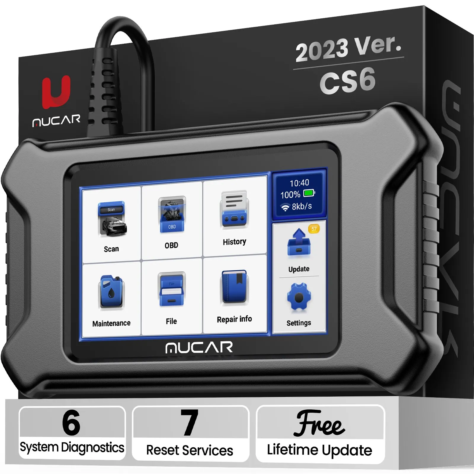 Mucar Cs6 Automotive Scanner Strumento Diagnostico Per Auto Abs Srs Tcm Ecm Tpms 6 Codice Di Sistema Leggi Freno A Olio 7 Reset Aggiornamento Gratuito