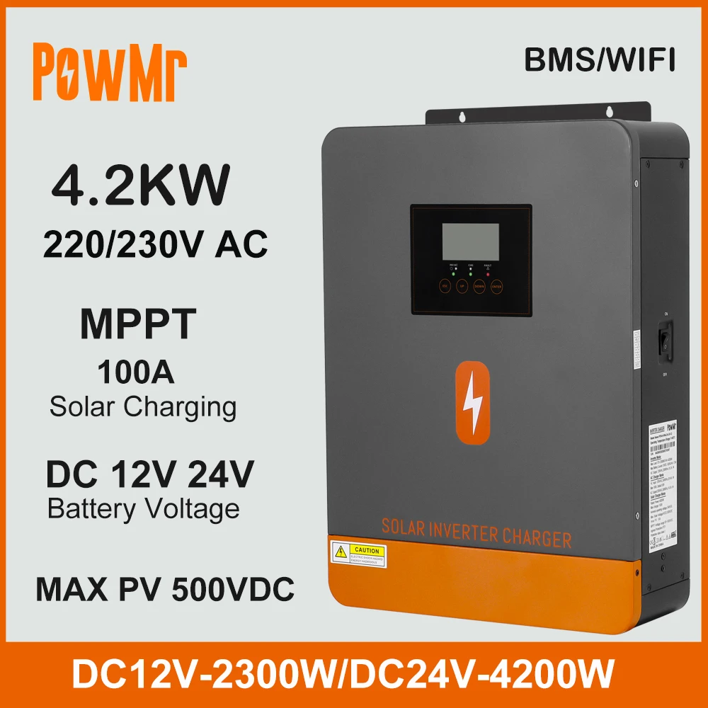 4.2KW Dual แรงดันไฟฟ้า DC12V 24V to 230VAC Off Grid อินเวอร์เตอร์พลังงานแสงอาทิตย์ 100A MPPT Solar Charger PV สูงสุด 500V Fit แบตเตอรี่ลิเธียม BMS 1