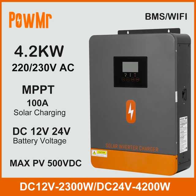 4.2KW Dual แรงดันไฟฟ้า DC12V 24V to 230VAC Off Grid อินเวอร์เตอร์พลังงานแสงอาทิตย์ 100A MPPT Solar Charger PV สูงสุด 500V Fit แบตเตอรี่ลิเธียม BMS 1