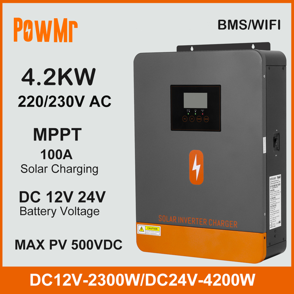  4.2KW Dual Voltage DC12V 24V to 230VAC Off Grid Solar Inverter With 100A MPPT Solar Charger Max PV 500V Fit Lithium Batteria BMS 