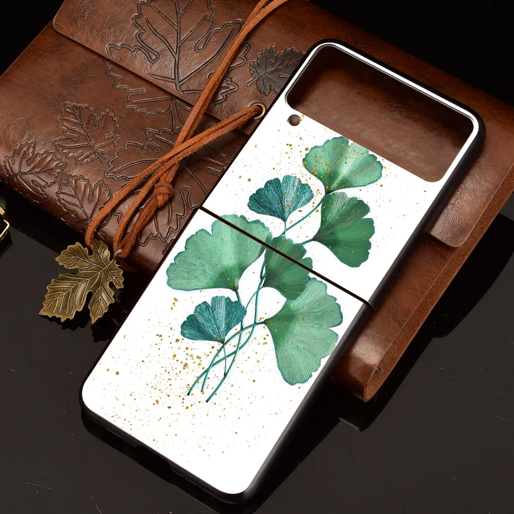 Luxury Gold Foil Art Funda Case For Samsung Galaxy Z Flip 3 5G Luxury Z Flip3 Black PC Hard Shockproof Back Phone Coque Capa case for galaxy z flip3
