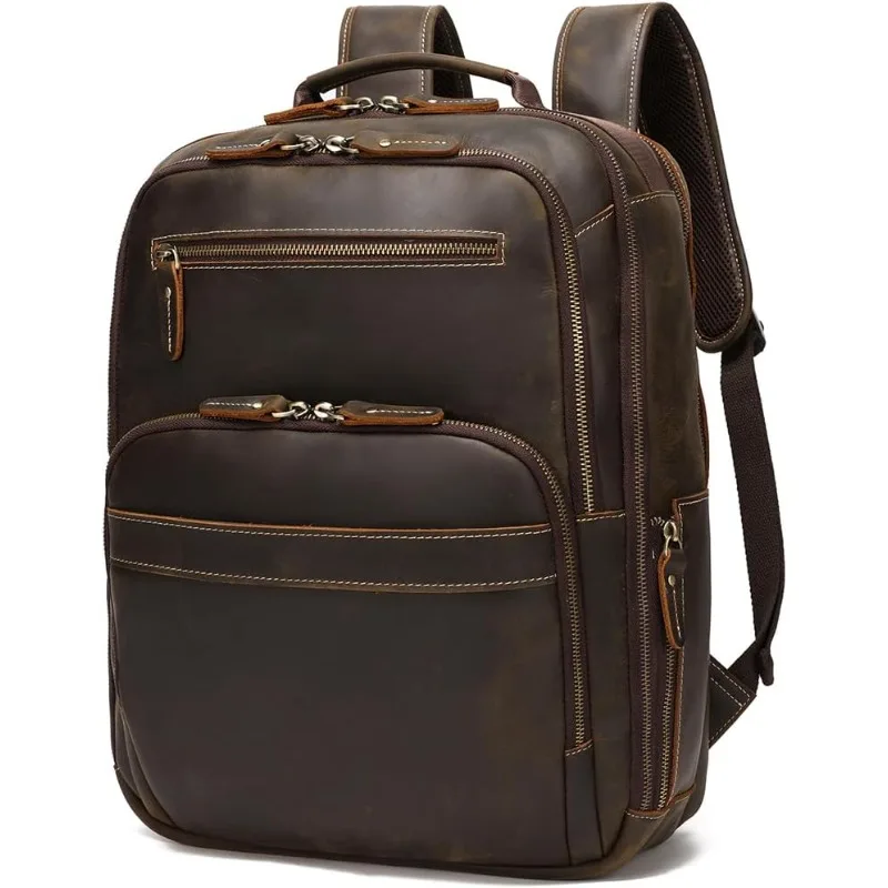 

16 Inch Leather Laptop Backpack for Men Hiking Travel Backpack Rucksack Casual Daypack Bag