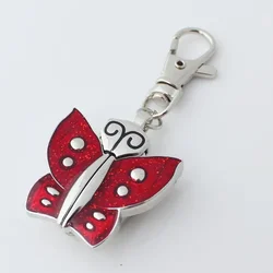 Butterfly Fashion Pocket Pendant Keyring Watch with Chain and Gift Bag - Stylish Clip - On Accessory (RED)