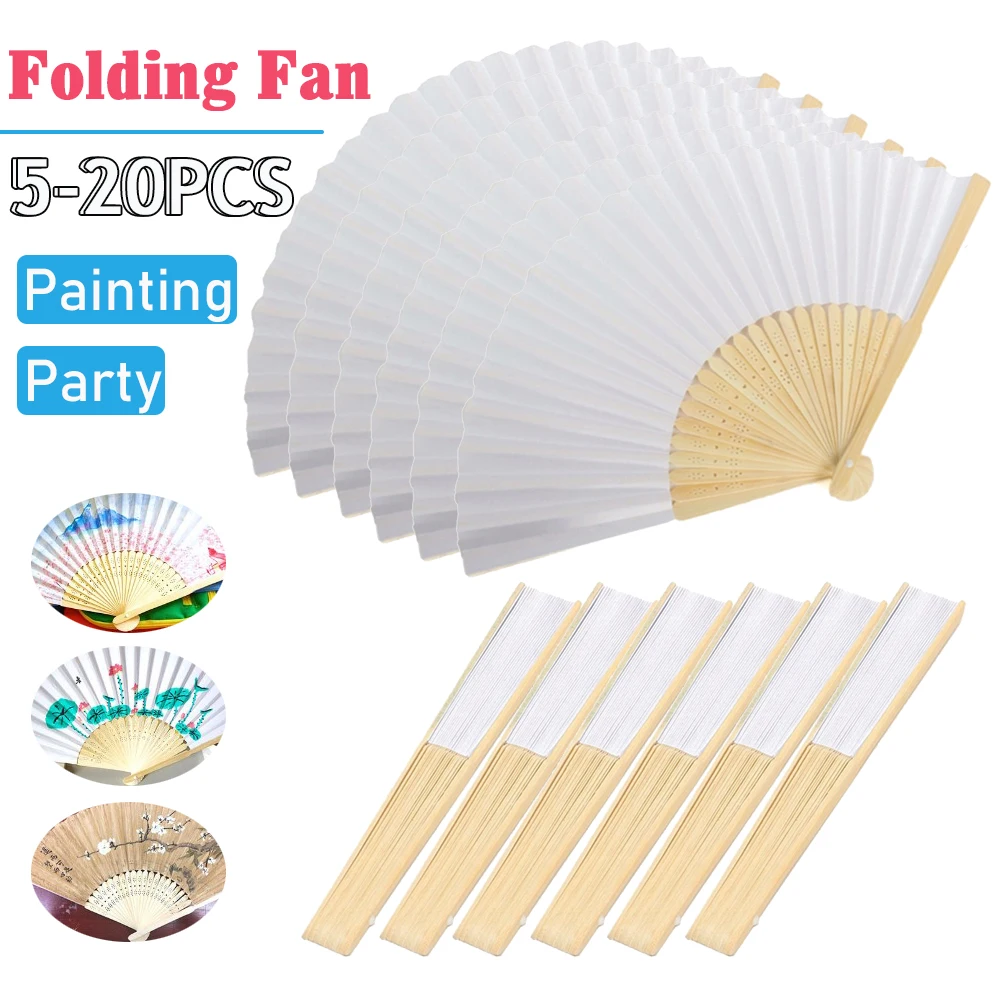 1 20pcs Blank White DIY Paper Folding Fans Kids Painting Party Folding