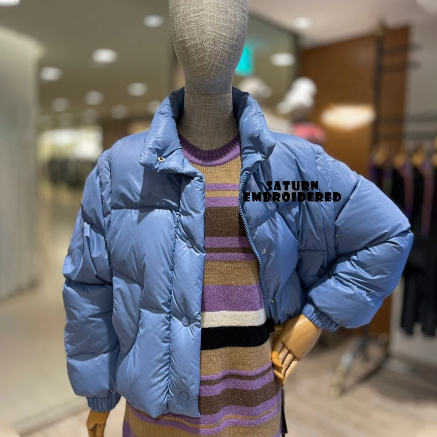 

New Luxury Winter Warm Saturn Embroidery 90% White Duck Down Coat Women Detachable Sleeves Short Puffer Jacket