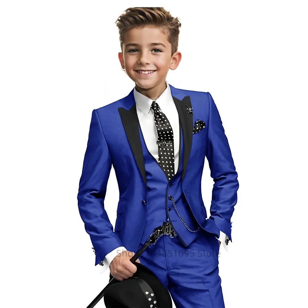 Green Boys Suit 3 Piece Set Fashion Design Jacket Pants Vest Wedding Kids Tuxedo Formal Graduation Outfit Stage Performance Suit