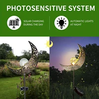 Solar Garden Lights Outdoor Decor,Moon Fairy Crackle Glass Lights,Warm White LED Metal Stake Ornament,Unique Gift for Gardening 5