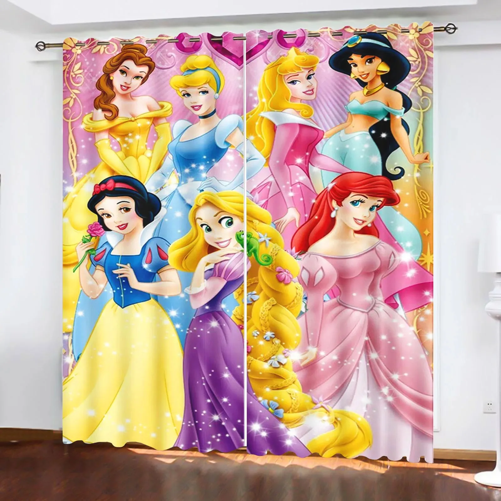 Disney Princess Print Curtains 184x215cm 3D Printed Blackout Curtains Living Room Bedroom Kids Gifts 2