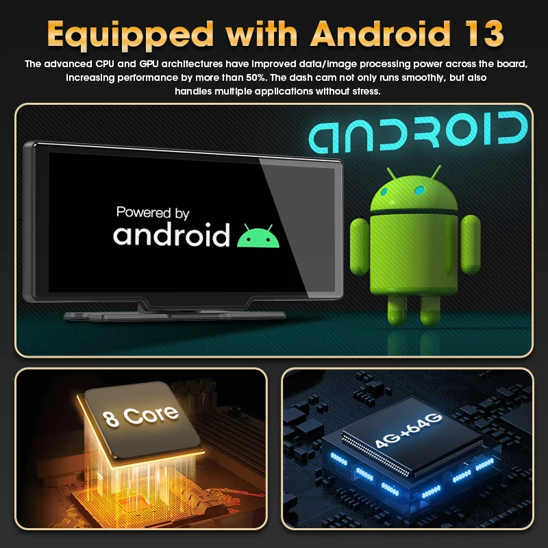 10.26インチ Android 13 ダッシュカム ワイヤレス