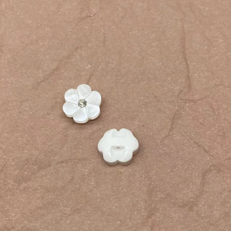 10pcs 12.5mm Resin Flower Buttons with Rhinestones Shank Back Pearl White Dress Shirt Cardigan Decorative Sewing Buttons
