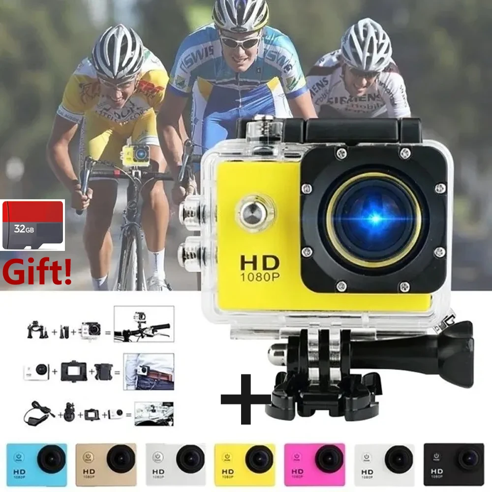 HD 1080P 스포츠 액션 방수 다이빙 녹화 카메라, 32 GB 카드 추가 풀 HD 캠, 익스트림 운동 비디오 녹음기 캠코더