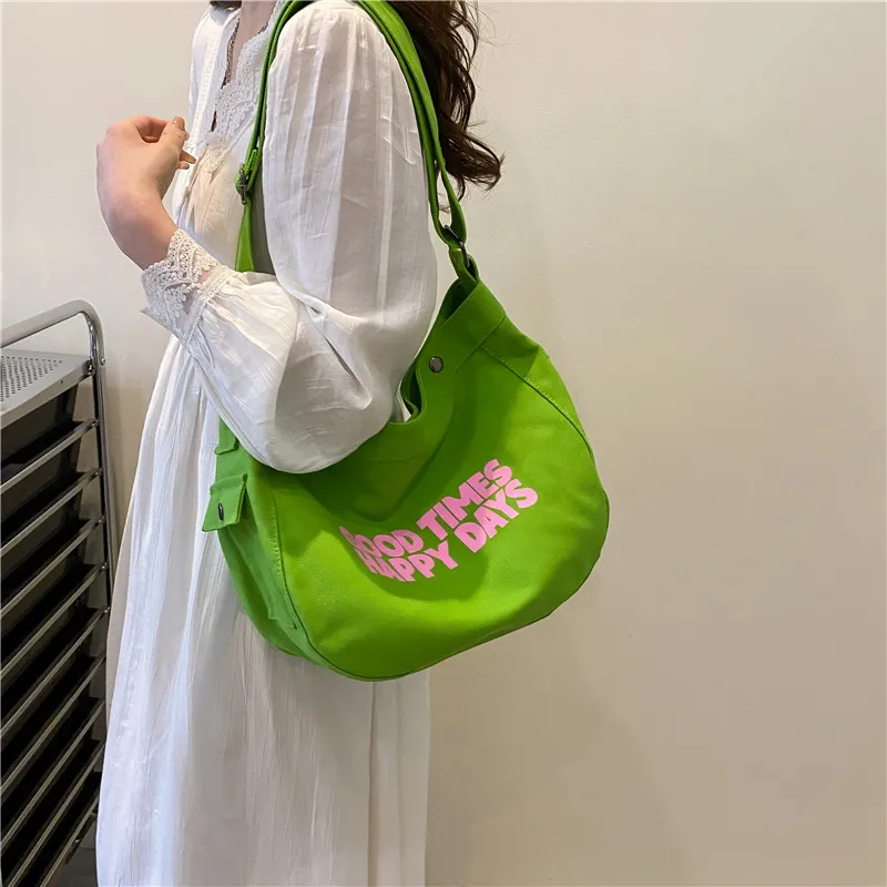 Canvas Bags For Women 2022 Letter Shoulder Bag High Capacity Crossbody Bags Fahion Shopper Eco Bag Korean Leisure Messenger Bag