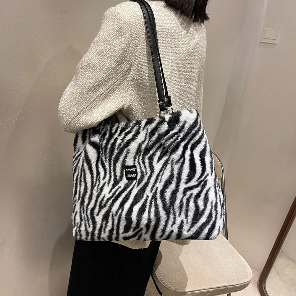fluffy zebra tote bag