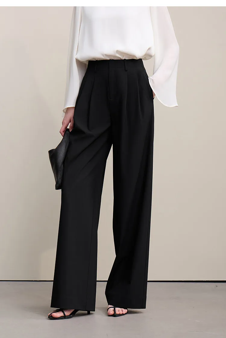 Amii Minimalism Women' S Pants 2026 Spring New Versatile Pleated Loose Wide-leg Pants Solid Color Casual Basic Trousers 12641076