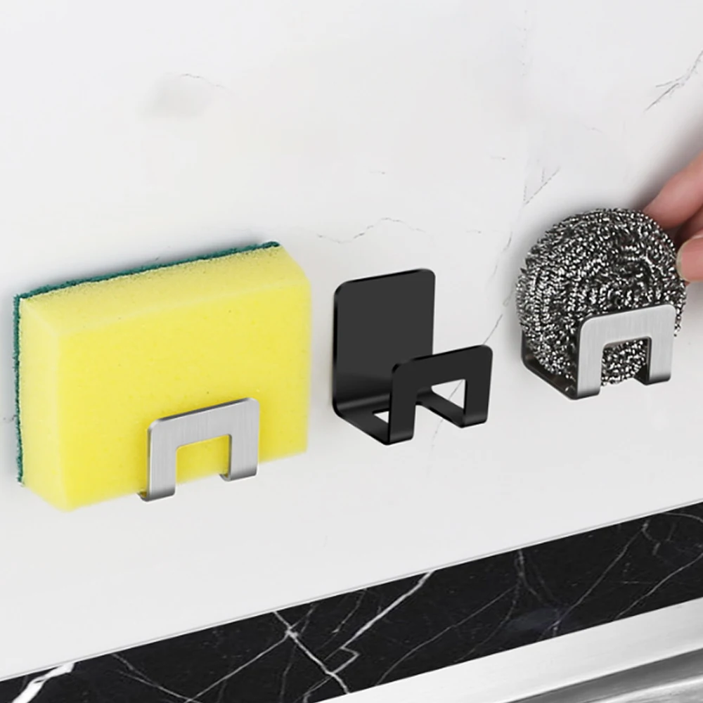 Stainless Steel Sink Tray Drainer Rack Kitchen Sink Sponge Holders Self Adhesive Hook Storage Holder Kitchen Wire Rag Organizer