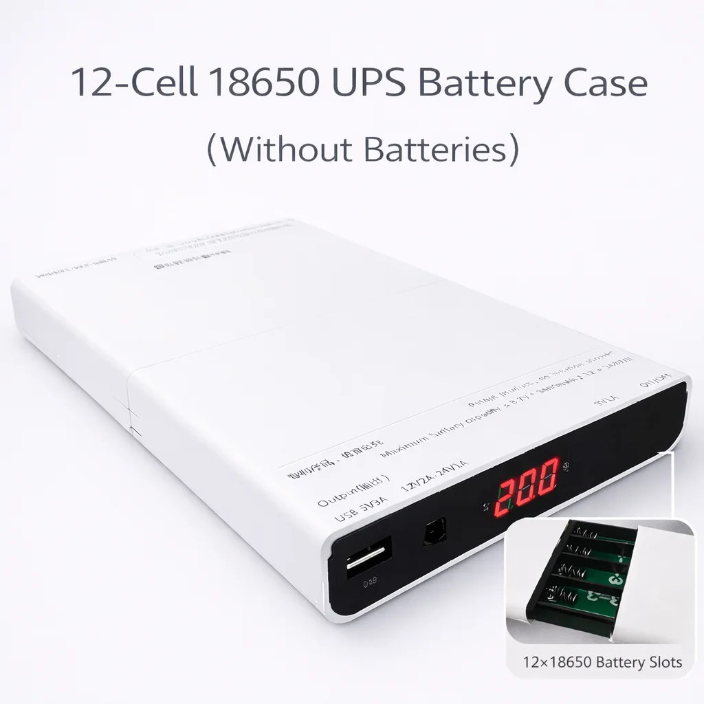 12×18650 셀용 DIY UPS 전원 공급 장치 상자, 5V 9V 12-24V 조정 가능한 출력, 공구가 필요 없는 조립 배터리 케이스, 배터리 없음