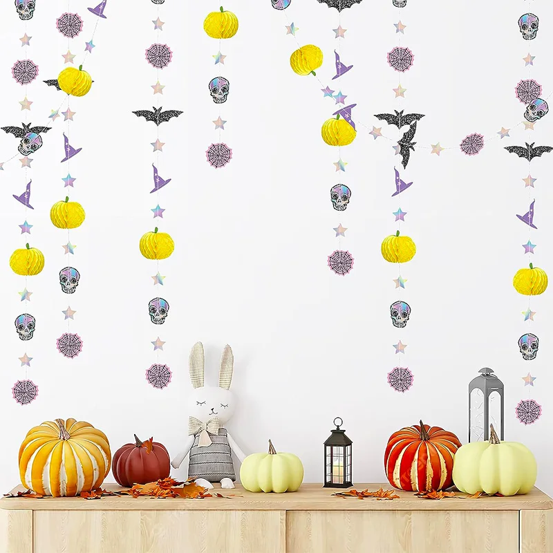 Glitter Pastel Pumpkin Bat Witch Hat Spiderweb Skull Ghirlande Per Halloween Fall Party Decorations Hanging Baby Shower Streamer