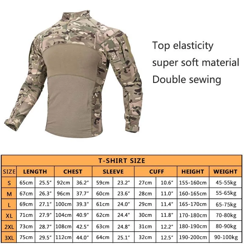 HAN WILD Men's Outdoor Hunting Tactical Shirts Half Zip Multi Pocket Shirts US Airsoft Camouflage Navy Gray Hunting T-shirt Man