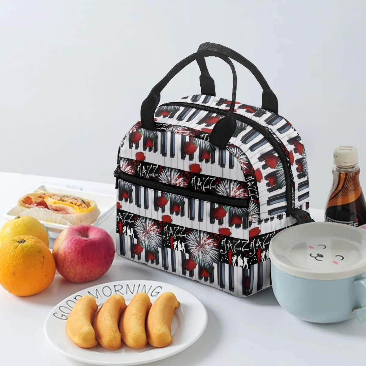 FORUDESIGNS Piano Key Rose Design Women's Thermal Lunchbox New Arrival Fashion Aesthetic Lunch Bags Practical Lightweight