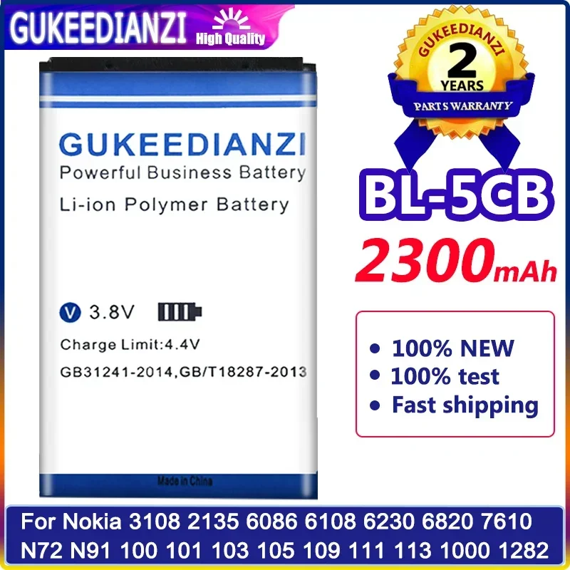 Gukeedianzi Batteria 2300Mah Bl-5Cb Per Nokia 3108 2135 6086 6108 6230 6820 7610 N72 N91 100 101 103 105 109 111 113 Batterie