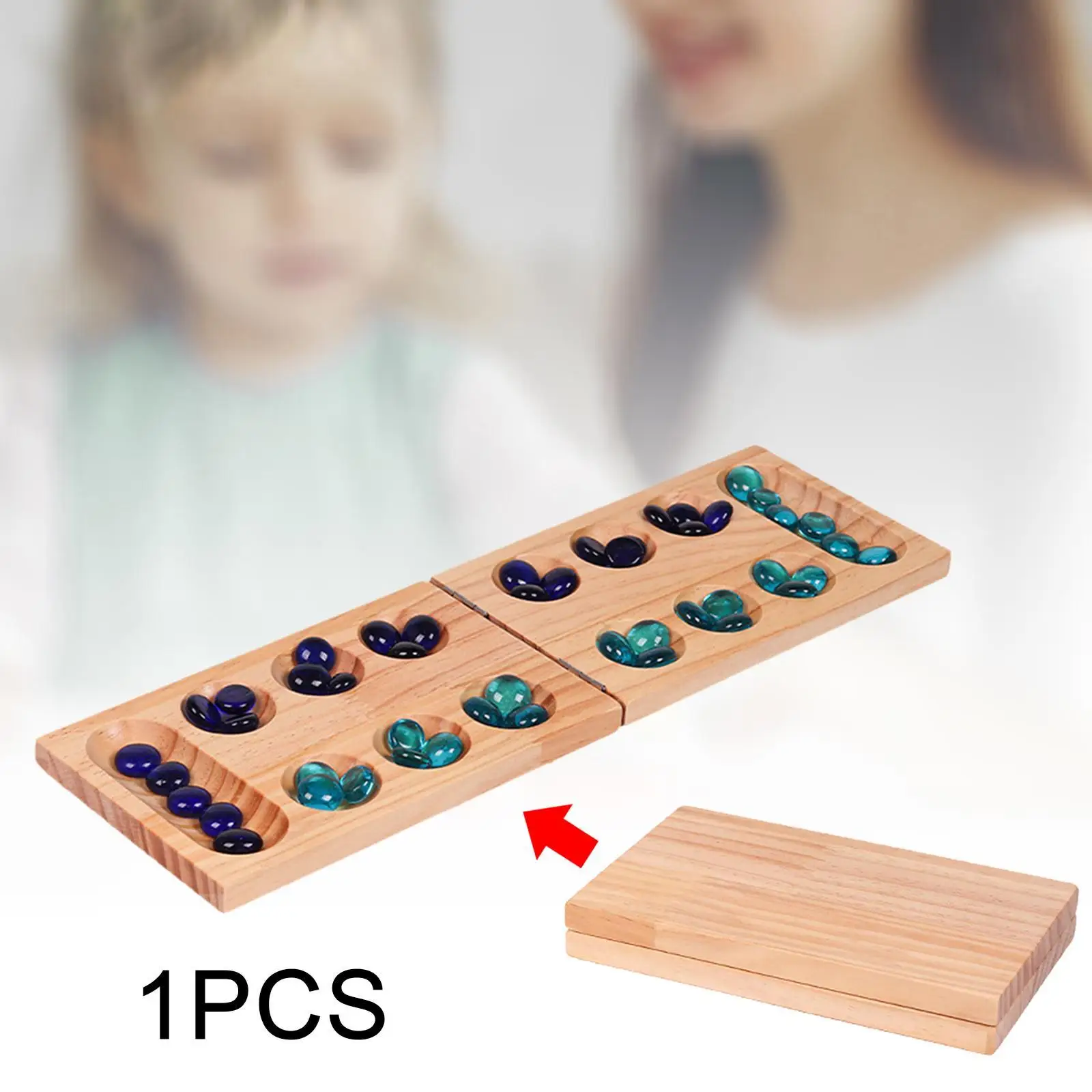 Wood Mancala Board Game Classic Teen 48 Stones for Family Entertainment Kids