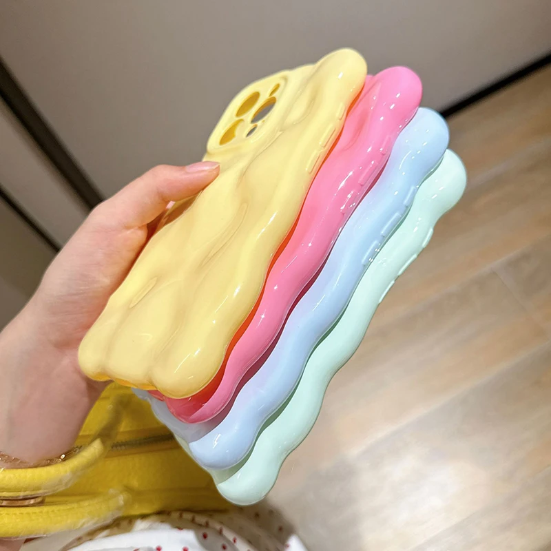 Vibrant Dopamine Color 3D Cloud Waves TPU Phone Case - Soft Shockproof Back Cover
