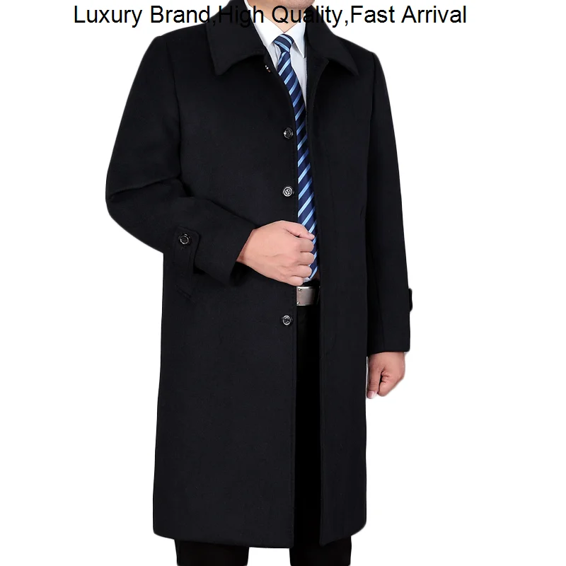 

New Winter Cashmere Wool High-Quality Jacket Fashion Slim Lapel Long Coat Men's Business Casual M-4XL