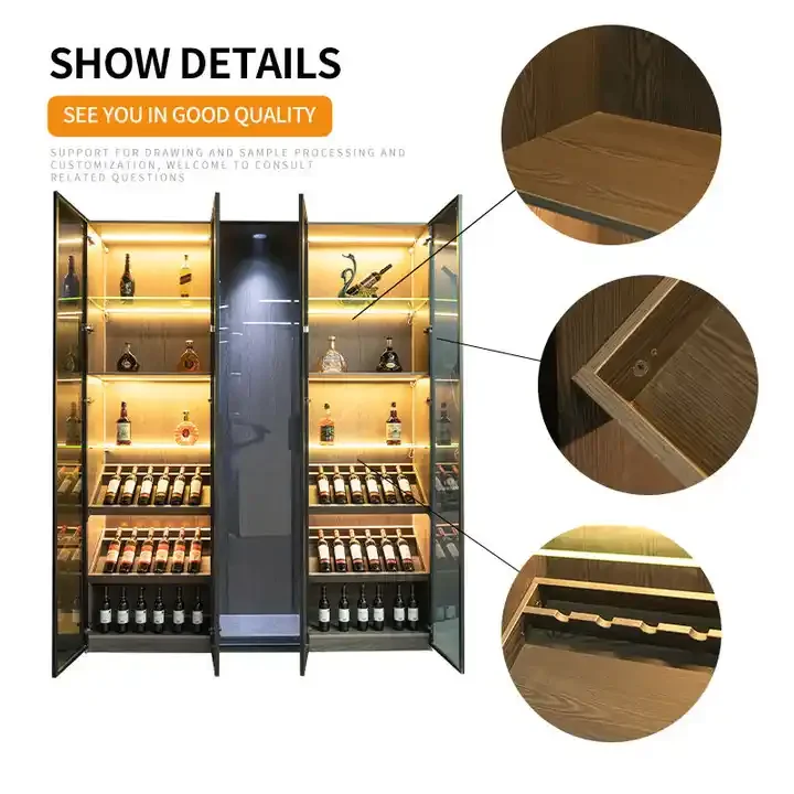 Commercial Design Wooden Display Luxury Wall Large Wine Shelf Cellar Whiskey Glass Display Wine Rack Cabinet