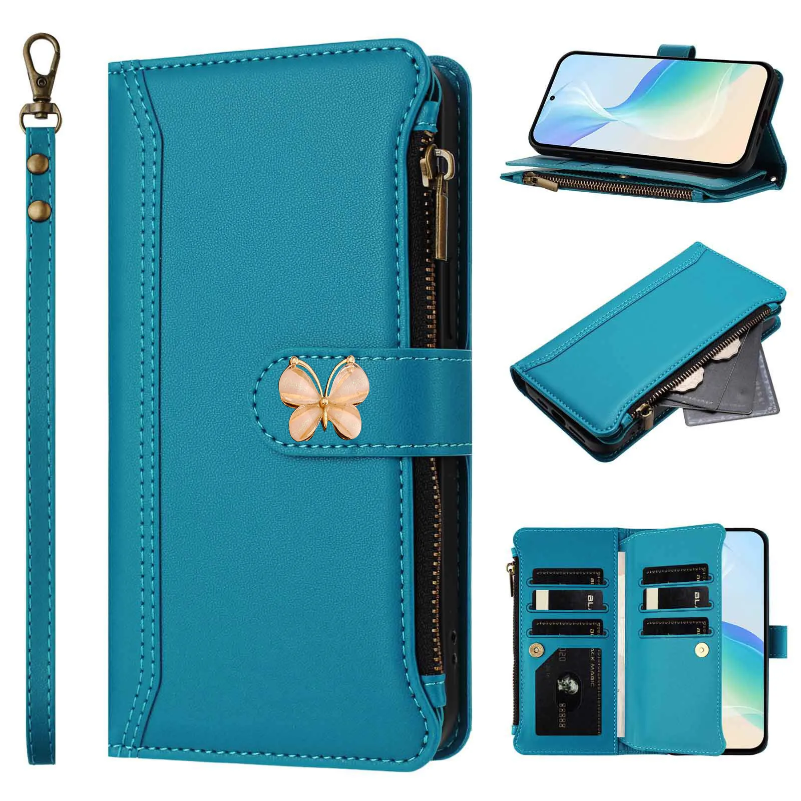 Mukti 9-Card Crossbody Leather Wallet Case Flip Cover