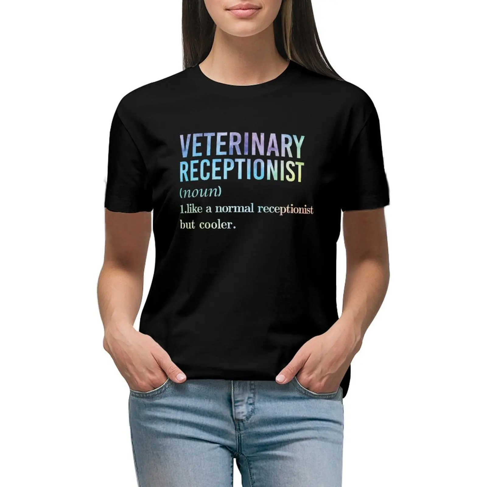 

Funny Vet receptionist watercolor definition T-shirt funny female korean fashion Woman clothing