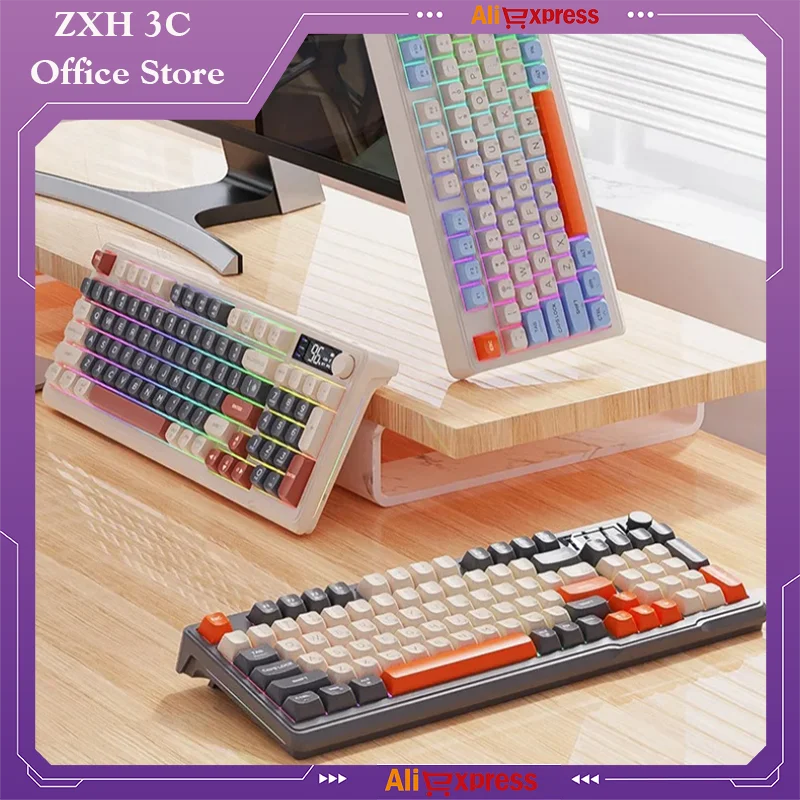 

M96 Thin Film Keyboard Russian Wireless Bluetooth Dual Mode Pbt Ball Hat Display Screen Game Esports Computer Peripheral