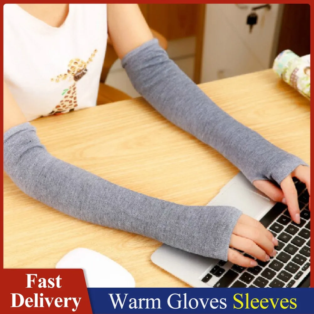 

Winter Autumn Wrist Arm Hand Arm Warmers Women Men Knitted Long Fingerless Gloves Sleeve Soft Warm Mitten Elbow Mittens