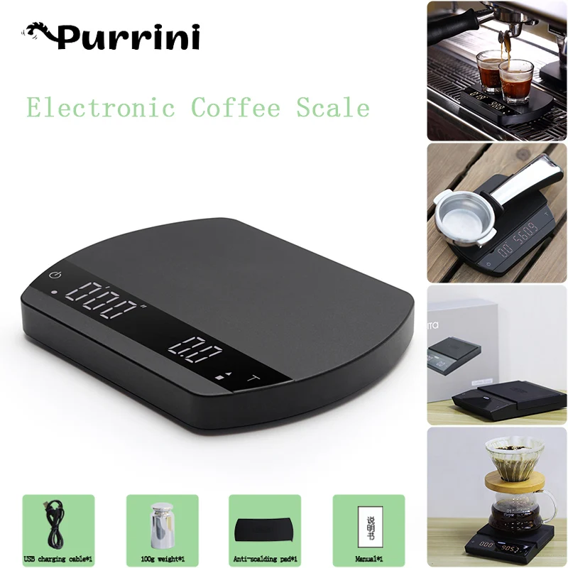 USB 충전식 스마트 디지털 커피 저울, 타이머 내장, 고정밀, 손으로 양조한 전자 주방 측정 도구, 블루투스
