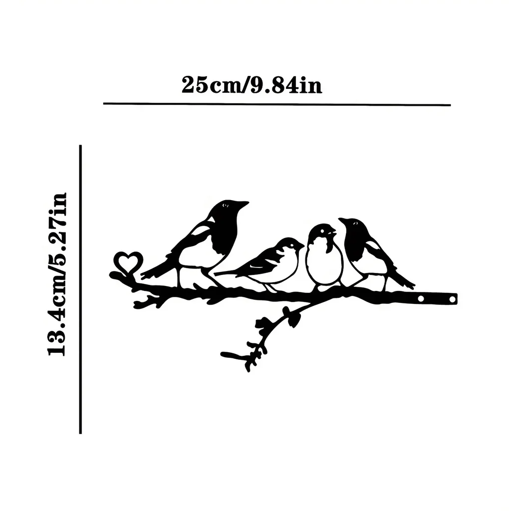 Four Birds On Branch Steel Silhouette Metal Wall Art for Home Garden