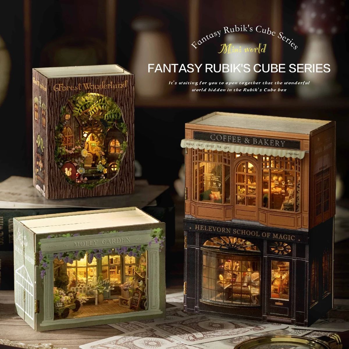 DIY Wooden Miniature Model Kit  Mini Box Coffee Bakery Store Casa Doll Houses 3D Puzzle Dollhouse With Furniture Friends Gifts 4