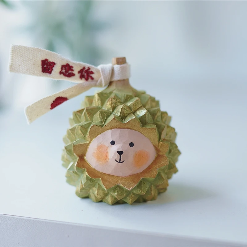 

Durian Bear Sting Small Wooden Carving Gold Pillow Durian Cute Desktop Ornament Car Gifts Unique Creative Qixi Gift room decor