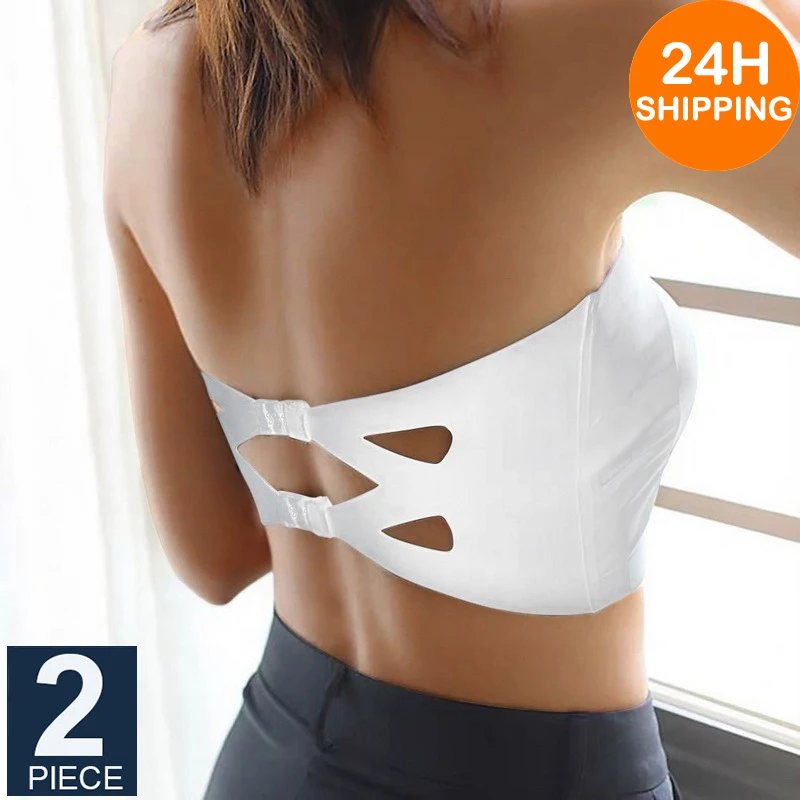 2Pcs Summer Women Modal Bandeau Tube Tops Strapless Bra Stretchy