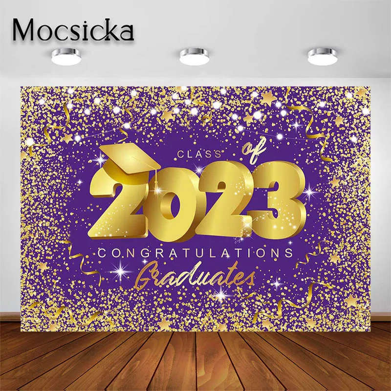 Mocsicka Class of 2023 Graduation Congratulations Backdrops Blue Purple Photography Decorations Background Photo Studio Props