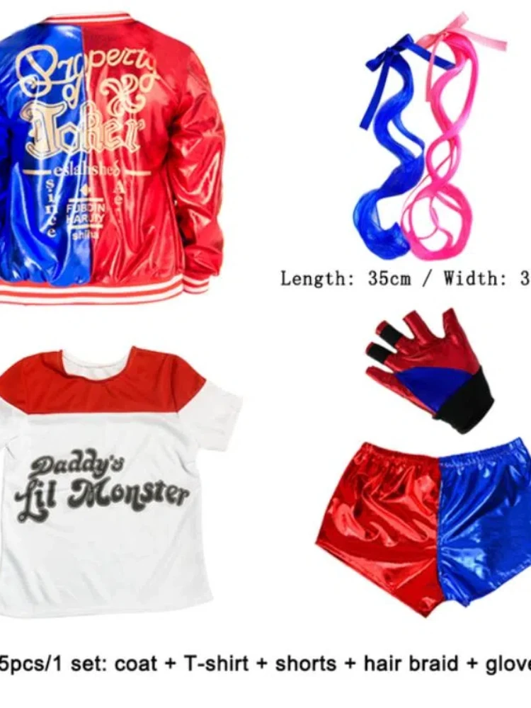 Kerst Nieuwjaar Carnaval Kids Girls Zelfmoord Harley Cosplay Kostuums Squinn Monster Joker Jasje Pak Tattoo Stickers