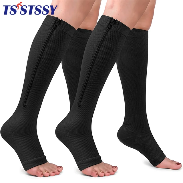 2Pairs Compression Stockings Zipper Sports Pressure Elastic Socks