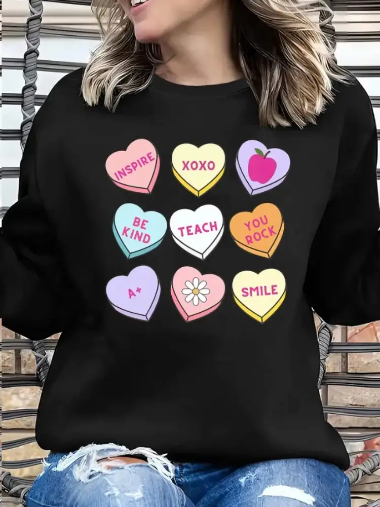 Valentine's Day Graphic Print Sweatshirt Crew Neck Casual Sweatshirts For Fall & Spring Pullover Drop Shoulder Women's Hoodies