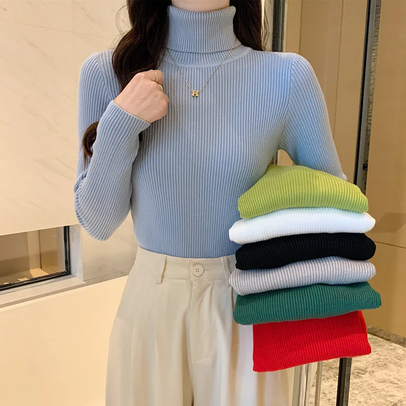 

Fashion Knitted Pullover Women Long Sleeve Solid Basic Simple Harajuku Casual Turtleneck Soft Sweater Top Spring Autumn