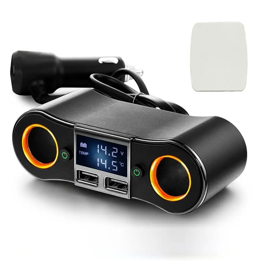 

Socket Cigarett Lighter Splitter Car Charger Adapter 12V-24V 3.5A Dual USB Ports Support Volmeter Temperature LED Display Car