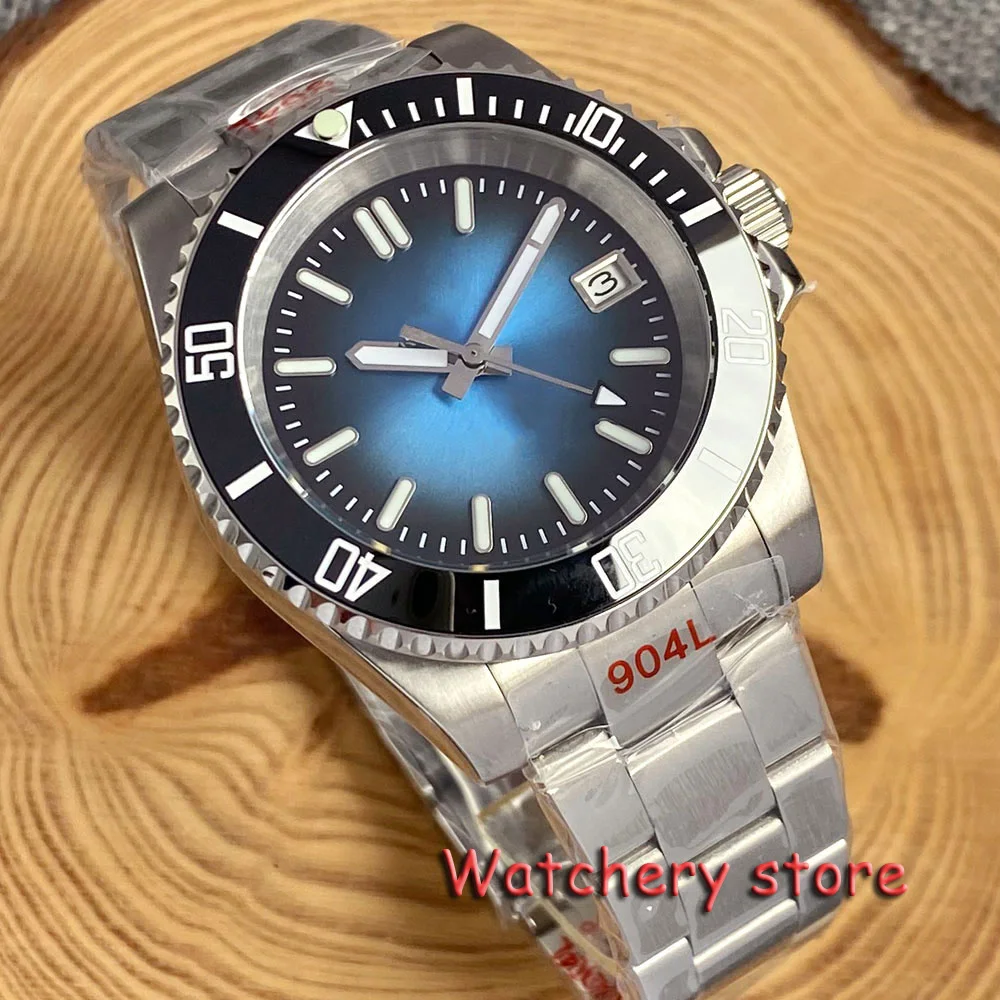 40Mm Tandorio Retro Blue Dial Japan Nh35 Movimento Automatico 200M Impermeabile Dive Sapphire Crystal Glass Watch Per Uomo