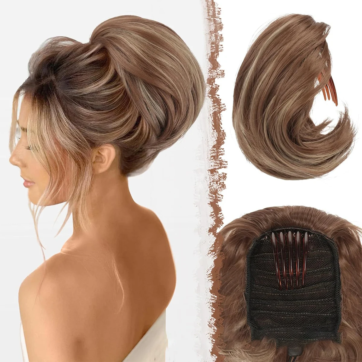 Natural Synthetic Grip Clip Ponytail Inner Buckle Clip On Woman's Ponytail Smooth Hair piece Short Roll clip in ponytail hair extension synthetic ponytail synthetic hair accessories clip in ponytail extensions