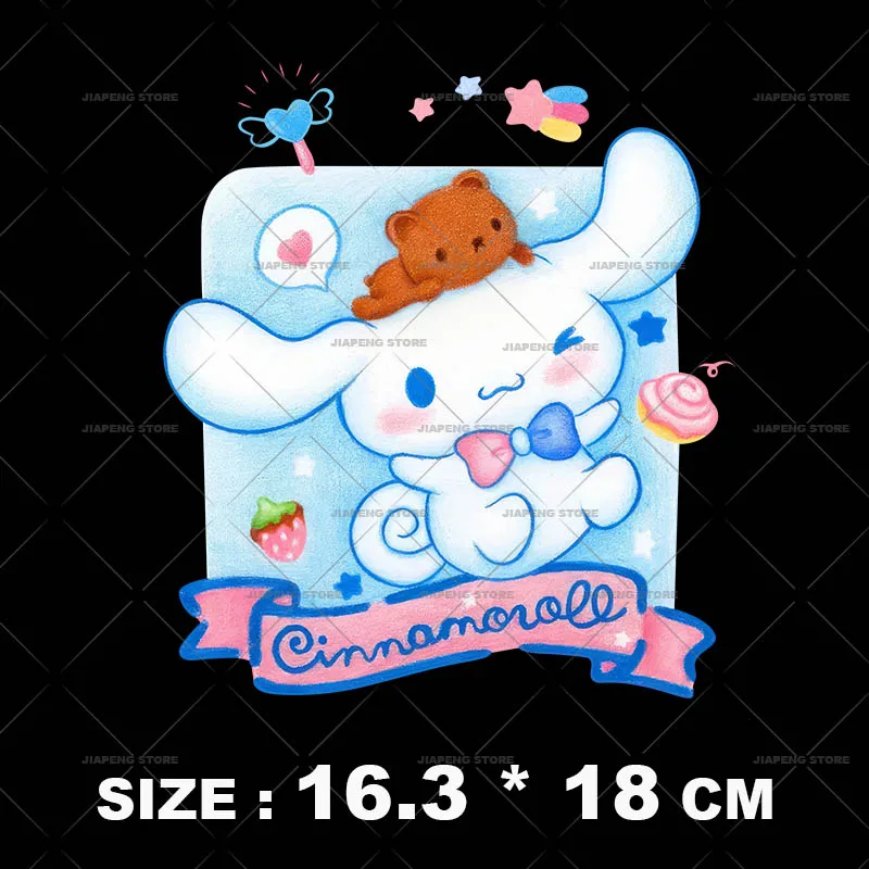 Cute Cinnamoroll Cartoon Printed Stickers For Clothes Sanrio Hello Kitty  Patches Iron on Transfers On Kids T-shirt Decor Badge - AliExpress