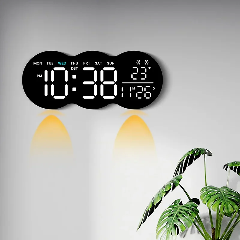 Multifunctional Digital Wall Clock With Bottom Spotlight Remote Control Wall Mounted Alarm Clock With Timing Function Dual Alarm