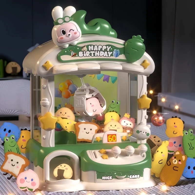 Kids Mini Claw Machine Toys DIY Cartoon Rabbit Coin Operated Play Games Prizes Doll Vending Machines Children Birthday Gifts 3