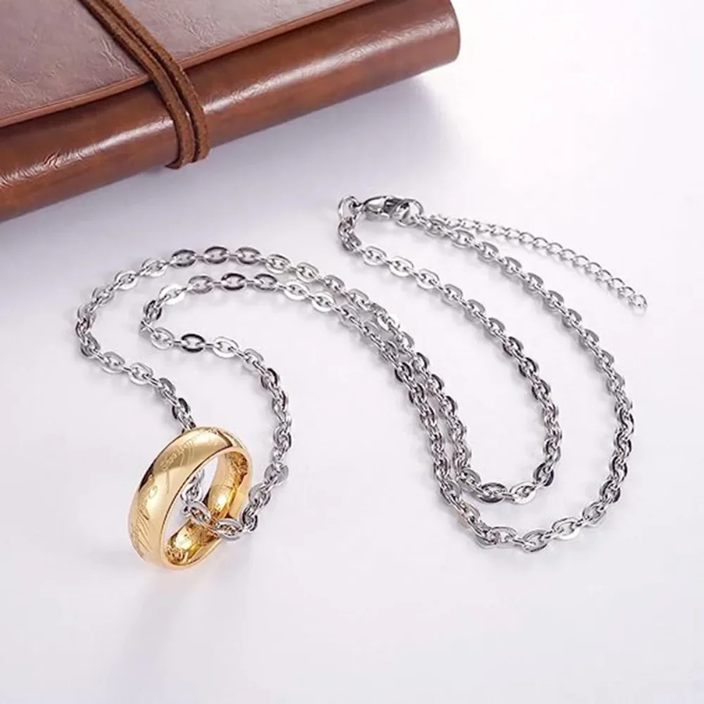 Engraved  Stainless Steel The Ring Pendant Necklace One pc Ring Necklace for Men Women Girls Teens